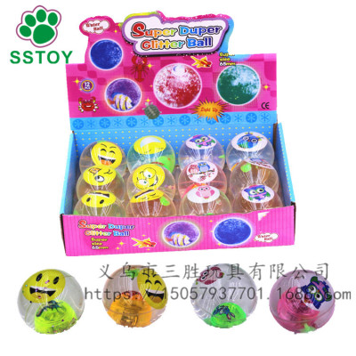 Sansheng toys wholesale custom card crystal ball 6.5 smiling face luminous water ball bounce ball