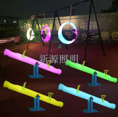 Direct Selling Luminous Children Outdoor Art Gallery Light Festivals Atmosphere Amusement Colorful Remote Control Solar Plastic Seesaw