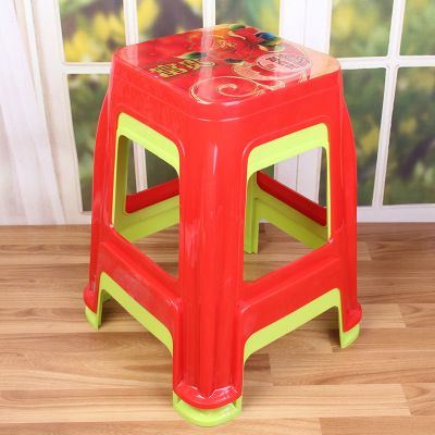Large Printed Plastic Stool Household Adult High Stool Square Dining Stool Bathroom Non-Slip Stool Chair