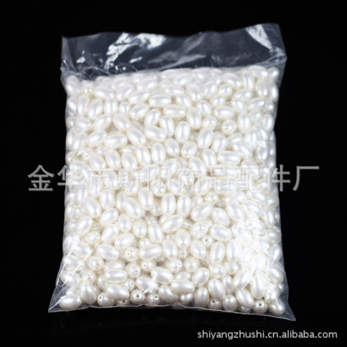 wholesale beige 12 * 18mm oval paint plastic pearl threading imitation pearl loose beads at least one package