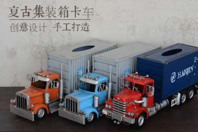 Vintage shipping container paper towel box paper box container case model truck model dining room decoration furnishings