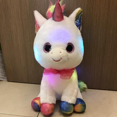 Hot style LED seven-color luminescent unicorn TY big eyes drop water rainbow hair unicorn doll plush toys
