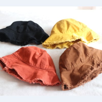 Korean Style Spring and Summer New Distressed Children Hat Ripped Frayed Men and Women Baby Basin Hat Outdoor Sun-Proof Bucket Hat