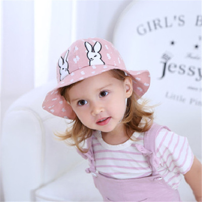 Cartoon Double Rabbit Babies' Cotton Unisex Baby Hat Bucket Hat Summer and Autumn Sun Hat Baby Children Bucket Hat