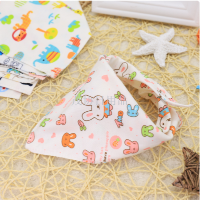 Factory Knitted Cotton Pure Cotton Baby Triangular Binder Baby Cartoon Animal Water-Absorbing Saliva Towel with Snap Button Adjustment Turban