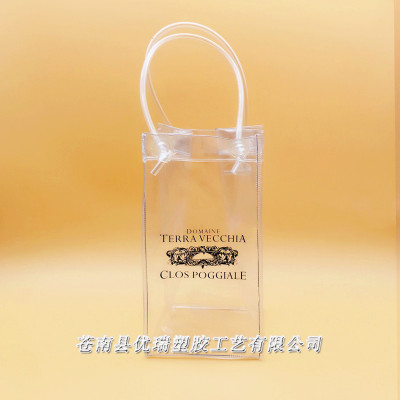 Single red wine tote bag transparent PVC hand wine bag high-end gift PVC tote bag customized