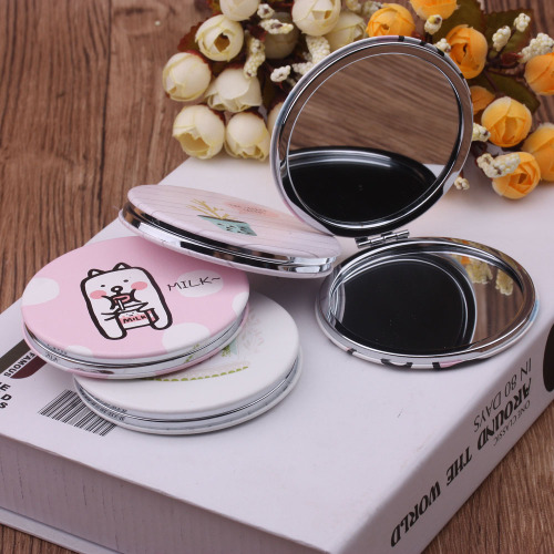 10 yuan store boutique supply portable portable double-sided small mirror rectangular pu leather metal enlarged folding