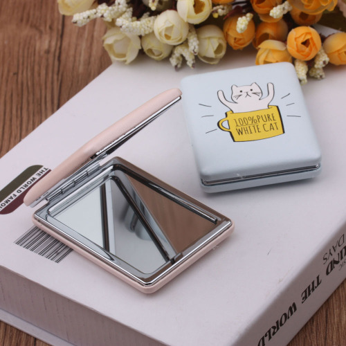 10 Yuan Store Supply Fashion Leather Surface Mirror Makeup on the Go Dressing Mirror Mini-Portable Folding Mirror Double Mirror