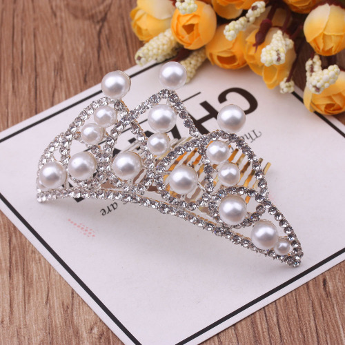 10 Yuan Store Boutique Supply Children‘s Crown Headdress Rhinestone Hair Comb Princess Dance Crown Girl Zhongda Hair Comb