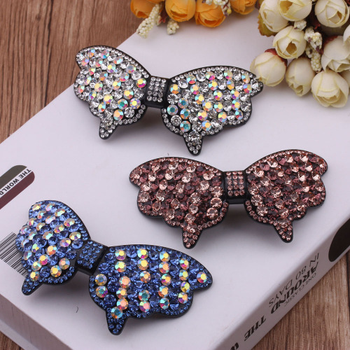 10 yuan store supply korean style hair accessories diamond-embedded large bangs clip butterfly-shaped top clip imported rhinestone duckbill clip hairpin