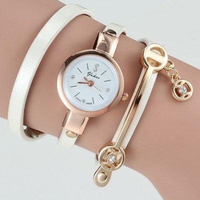 Wish the new slim belt fashion ladies watch leisure three rings twine hand chain watch ladies fashion quartz watch