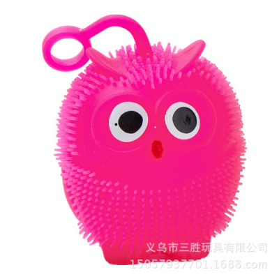 Manufacturer wholesale PTR soft rubber wool ball cartoon owl hair ball electronic luminous elastic flash ball