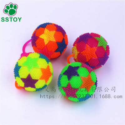 Wholesale glitter ball pentagonal star pattern ball massage ball with rope whistle raised luminous children's toys