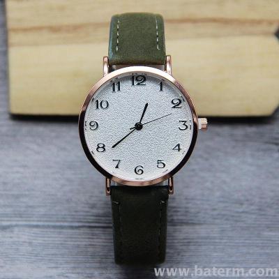 Korean version fashionable new style small fresh and simple 1-12 digital grinding leather belt ladies watch 