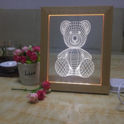 3D creative led photo frame small night lamp solid wood usb lamp new unique decorative lamp photo frame lamp
