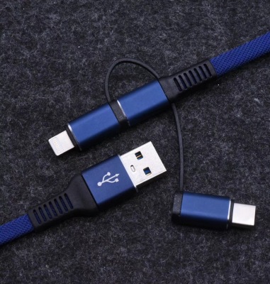 Three in-one braided noodle data cable apple android type-c one pull Three iphones quick charge data cable wholesale