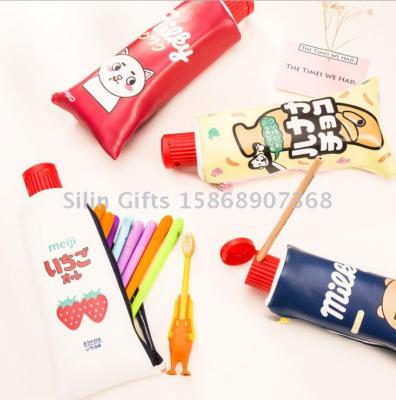 Creative toothpaste shape student pen bag lovely cartoon large capacity bag with pencil sharpener gifts