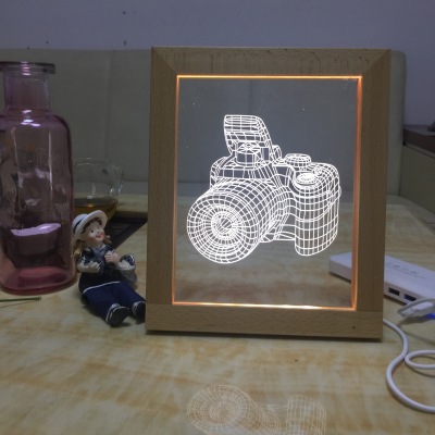 Creative led photo frame small night lamp solid wood usb interface 3D lamp new unique atmosphere lamp photo frame lamp