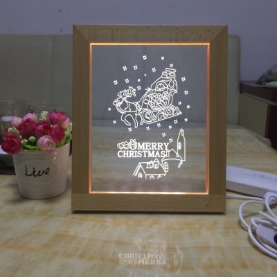 Creative led photo frame 3D small night lamp solid wood usb lamp new unique decorative lamp photo frame lamp