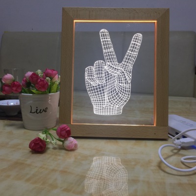 Creative led photo frame small night lamp solid wood usb interface 3D lamp new unique atmosphere lamp photo frame lamp