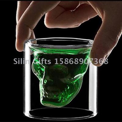 Novelty Cups Double Wall Skull Skeleton Whisky Bar wine glasses Crystal Skull Head Vodka Shot Wine Glass