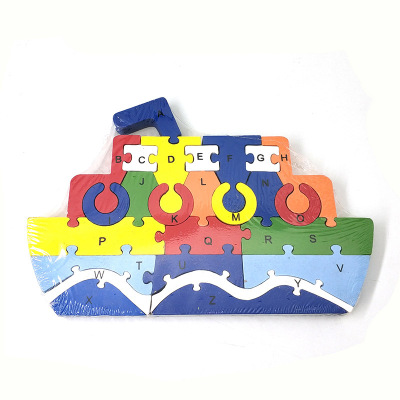 Foreign trade custom digital letter boat puzzle board wood block puzzle children literacy map puzzle toys