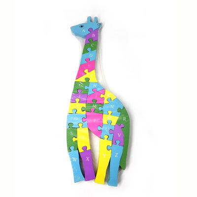 Giraffe alphabet jigsaw puzzle wood block puzzle children diy manual literacy map puzzle toys for intelligence