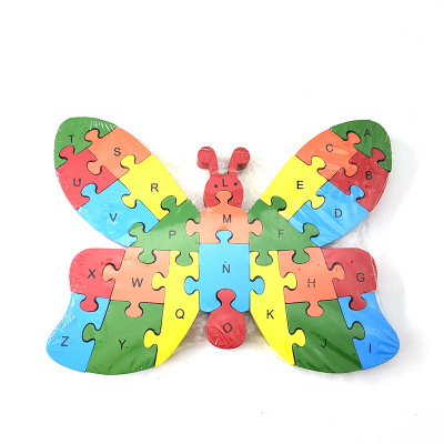 Butterfly digital letter puzzle board solid animal wood block puzzle children literacy map puzzle toys