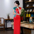 The new red and green phoenix qipao hot style elegant temperament qipao of 2018