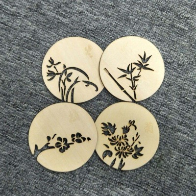 Wooden cup pad meilan bamboo chrysanthemum carved hollow cup pad creative water cup pad desktop insulation pad