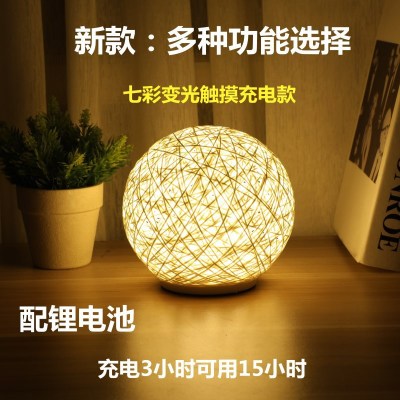 LED european-style retro lamp wooden rattan night light bulb bedside table lamp hollow decoration bar lamp