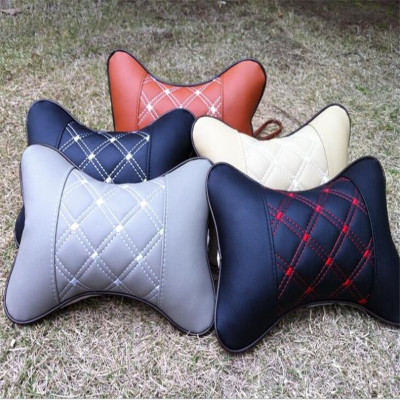 Foreign trade hot style automobile headrest hang embroidery dani pu leather punched hole neck protection pillow