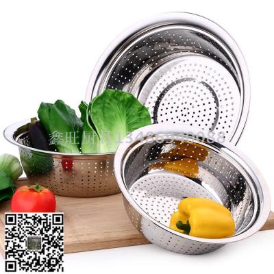 Stainless steel drain bowl round thickening sieve bowl washing rice bowl fruit and vegetable basket filter bowl