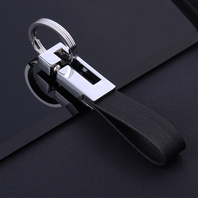 Men's and Women's Car Leather Double Ring Waist Hanging Metal Keychains Advertising Key Ring Chain Pendant Accessories