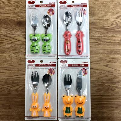 Children's spoon fork set creative cartoon handle baby spoon stainless steel fork spoon set