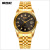 Men and women steel belt couples gold leisure quartz watch set with diamond calendar waterproof business gold watch