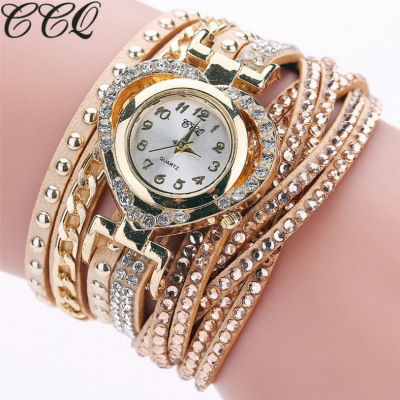 Bracelet watch female set diamond heart dial adorn article watch rivet long belt quartz watch