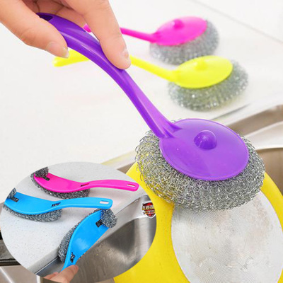 Equipped with wire cleaning ball handle pan brush oil free plastic cleaning brush kitchen supplies