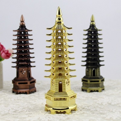 Manufacturers wholesale alloy wenchang tower nine layers of metal wenchang tower household mascot to learn feng shui Kowloon pagoda