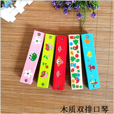 Children's wooden hand-painted colored harmonica double row 16 hole wooden harmonica parenting AIDS baby Musical Instruments