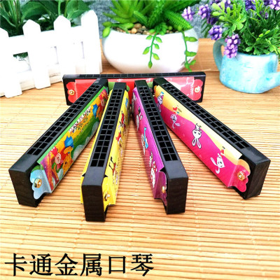 Toys in the area wholesale double row 16 hole cartoon mini metal color harmonica children's instruments