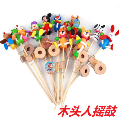 Manufacturer wholesale lilliputian cartoon tambourou wooden head tambourou drum spring man tambourine
