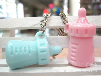 Acrylic bottle key chain pendant baby acrylic nipple mini dummy bottle key ring factory