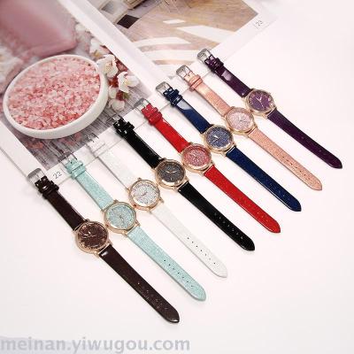 Fashionable bright leather pink candy colored lady student watch