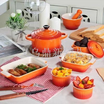 Ceramic disc household plate steamed egg bowl with cover spaghetti oven baking tray set