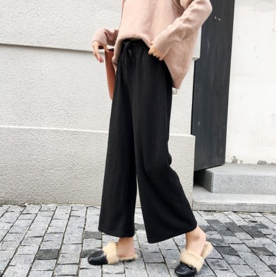 Vertical thread cotton knitted broad-leg trousers for women's casual and loose pants