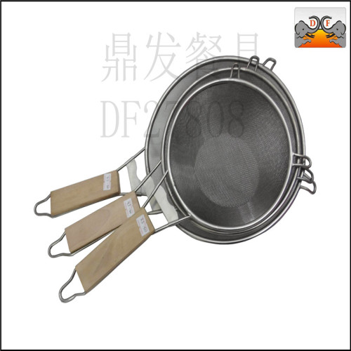 Df27808 Dingfa Stainless Steel Kitchen Hotel Supplies Tableware Wooden Handle Fry Basket