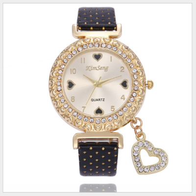 New fashion women's watch peach heart pendant quartz watch women's watch bracelet full diamond women's watch