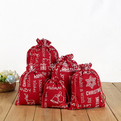 Creative printed storage bag red cotton candy bag Christmas gift wrapping sack drawstring pocket can be customized