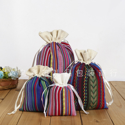 Creative stripe bag national style cotton and hemp jewelry collection bag